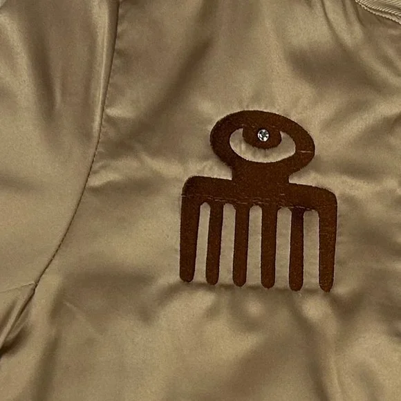 Upcycled Satin Puff Embroidered Bomber Jacket "Fearless Woman" M/L - Picture 6 of 8